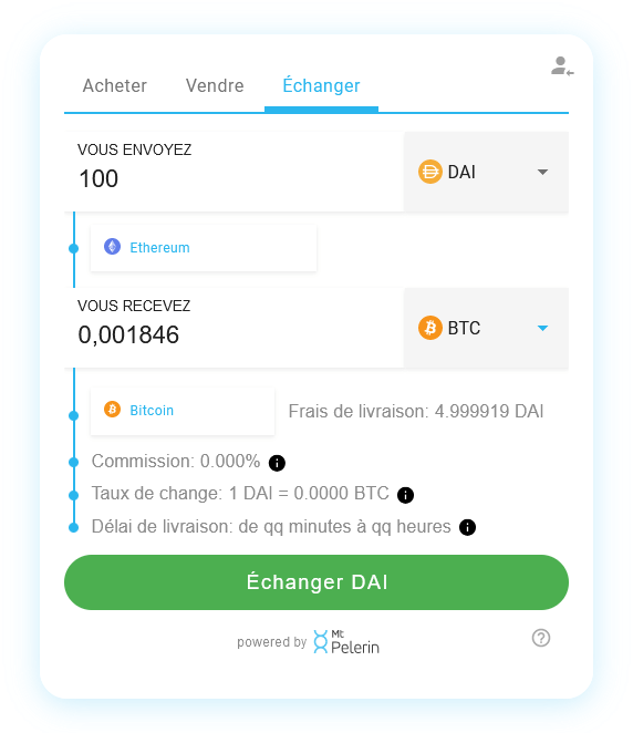 Mt Pelerin widget de swap DAI-BTC