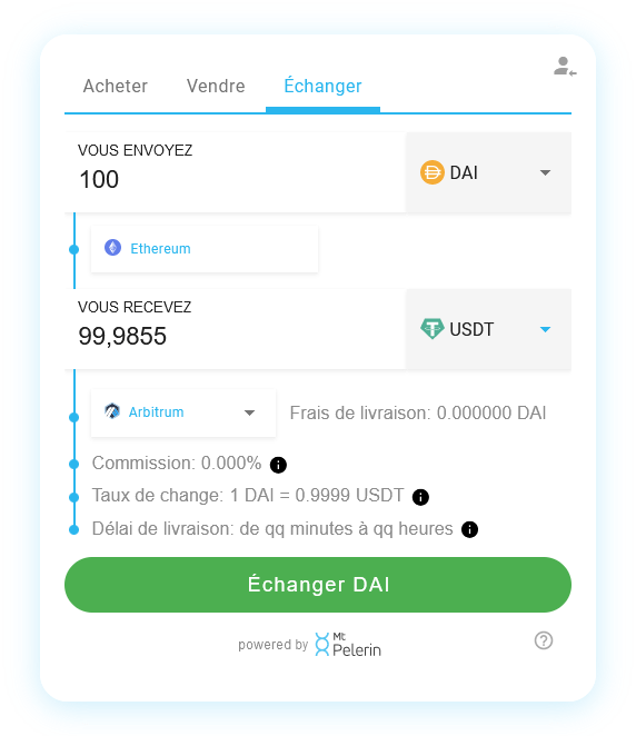 Mt Pelerin widget de swap DAI-USDT