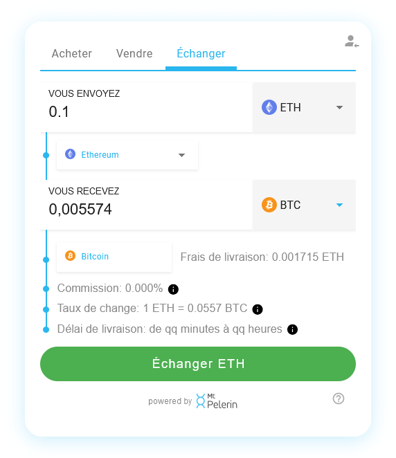 Mt Pelerin widget de swap ETH-BTC