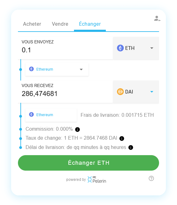 Mt Pelerin widget de swap ETH-DAI