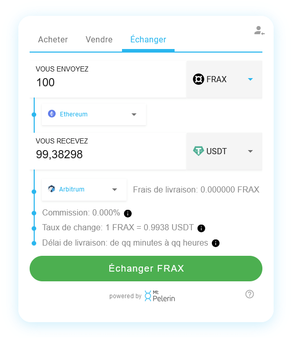 Mt Pelerin widget de swap FRAX-USDT