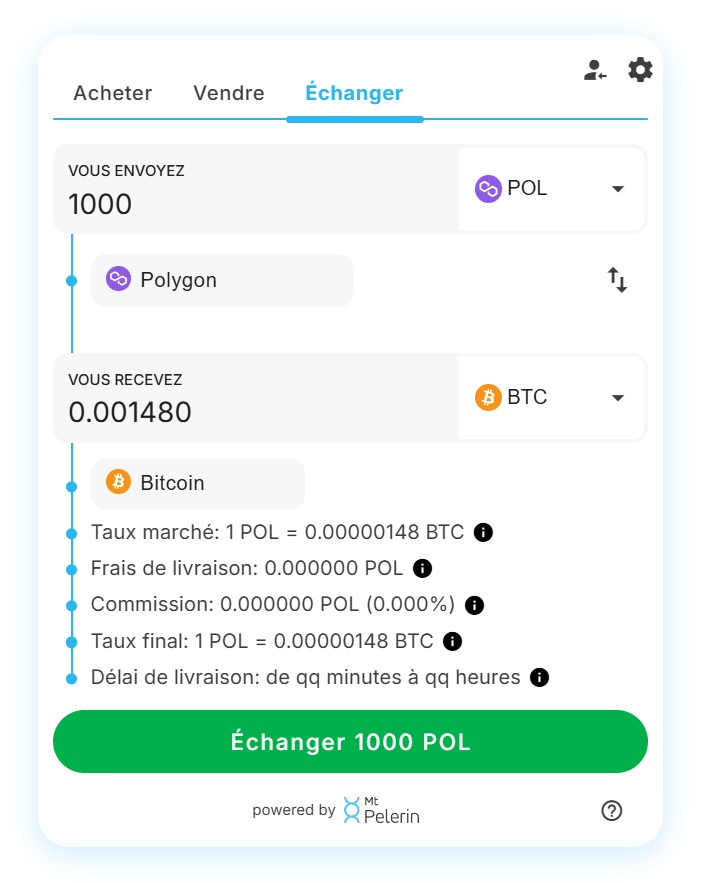 Mt Pelerin widget de swap POL-BTC