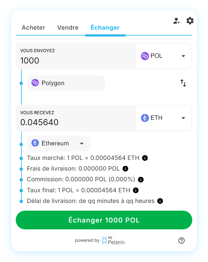 Mt Pelerin widget de swap POL-ETH