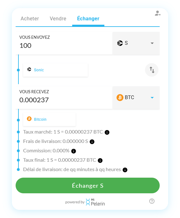 Mt Pelerin widget de swap Sonic-BTC