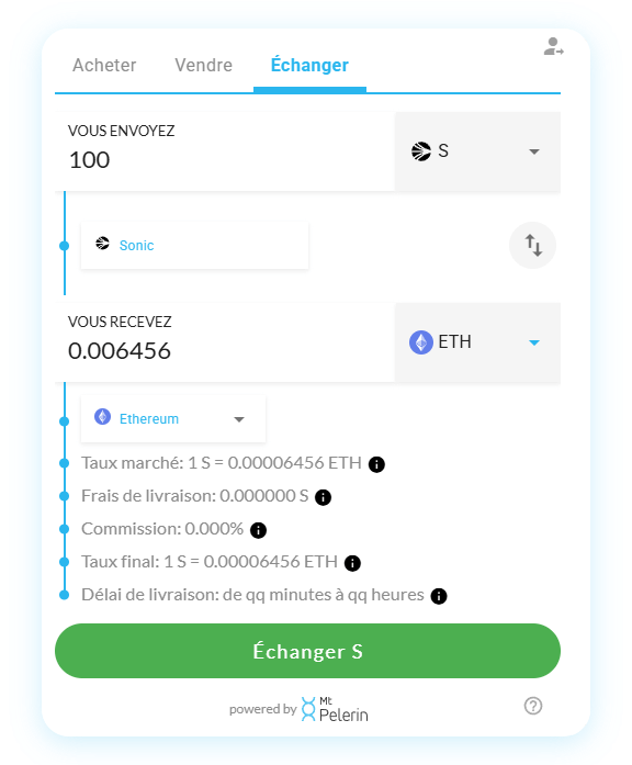 Mt Pelerin widget de swap Sonic-ETH