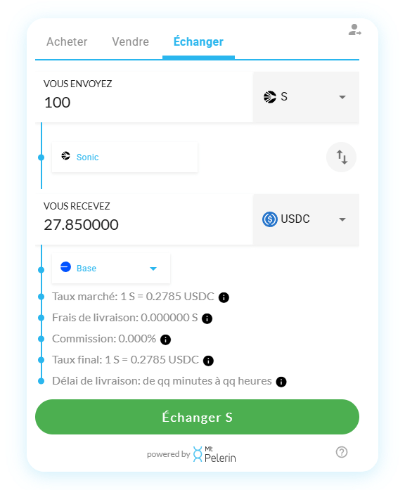 Mt Pelerin widget de swap Sonic-USDC
