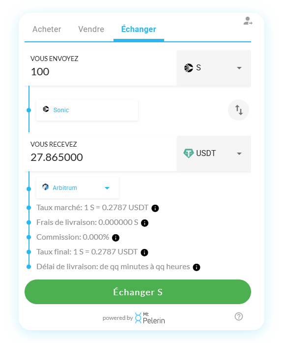 Mt Pelerin widget de swap Sonic-USDT