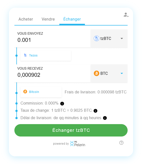 Mt Pelerin widget de swap tzBTC-BTC