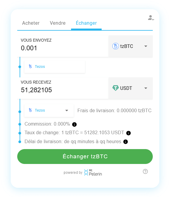 Mt Pelerin widget de swap tzBTC-USDT