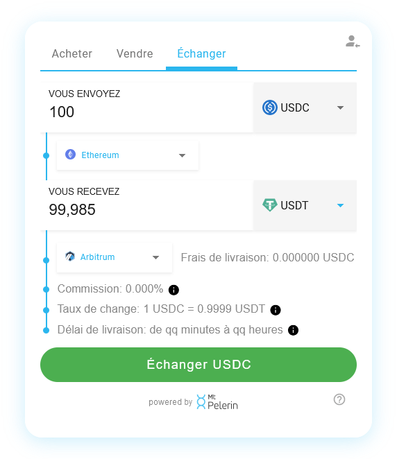 Mt Pelerin widget de swap USDC-USDT
