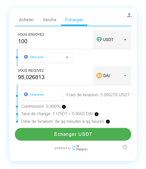 Mt Pelerin widget de swap USDT-DAI