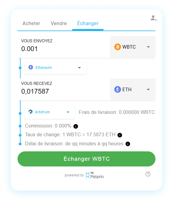 Mt Pelerin widget de swap WBTC-ETH