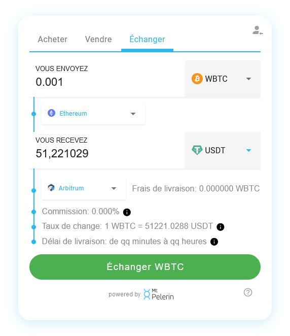 Mt Pelerin widget de swap WBTC-USDT