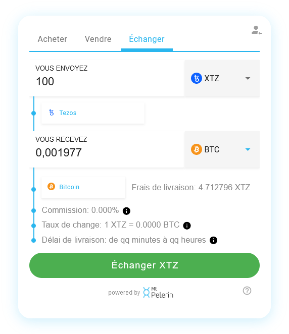 Mt Pelerin widget de swap XTZ-BTC