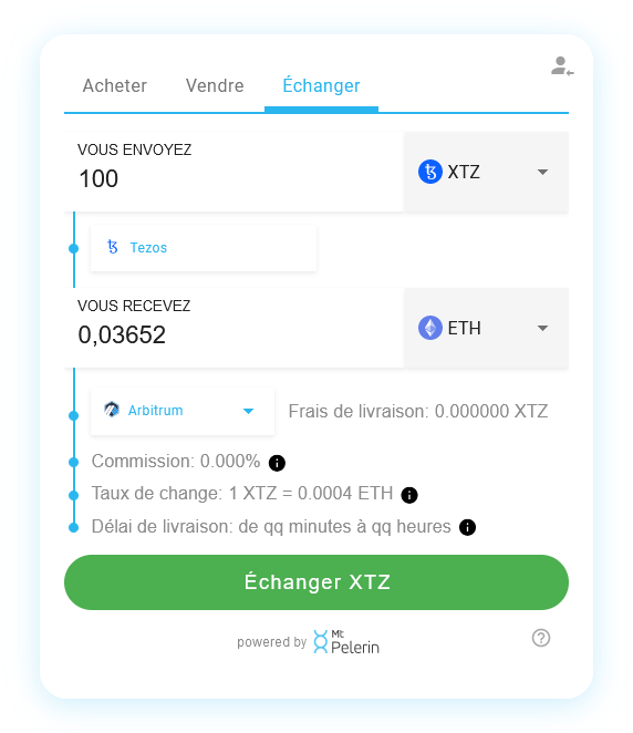 Mt Pelerin widget de swap XTZ-ETH