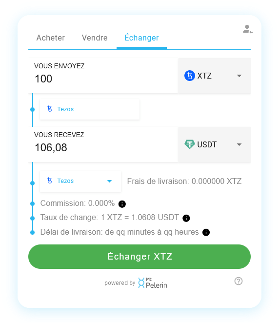 Mt Pelerin widget de swap XTZ-USDT