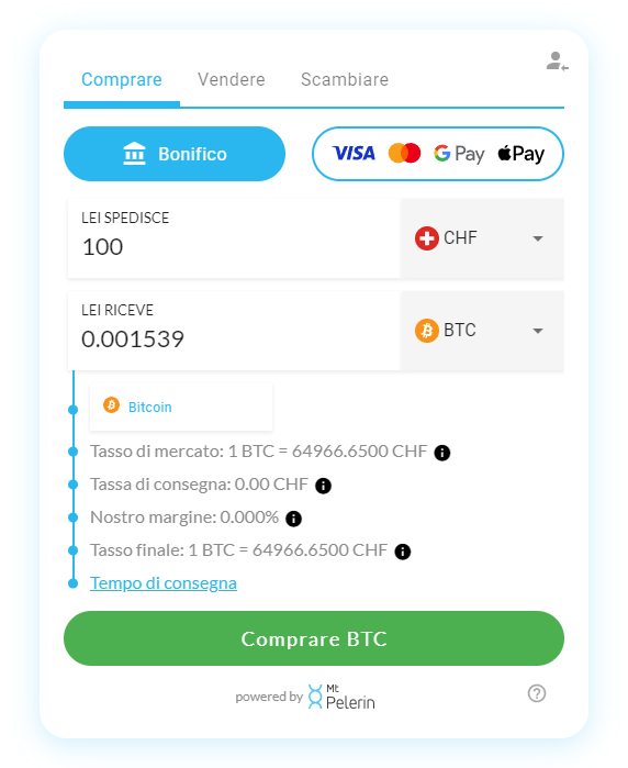 Widget di acquisto di criptovalute Mt Pelerin