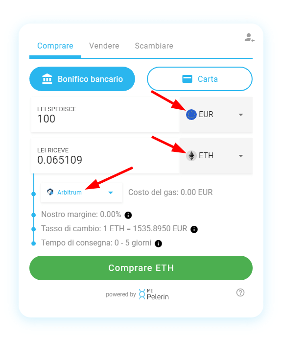 Mt Pelerin comprare ETH widget screenshot 3