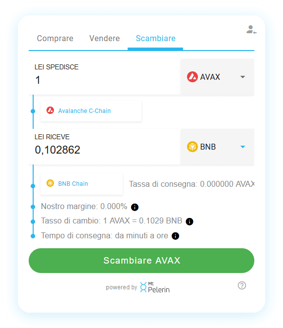 Mt Pelerin AVAX-BNB swap widget