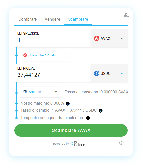 Mt Pelerin AVAX-USDC swap widget