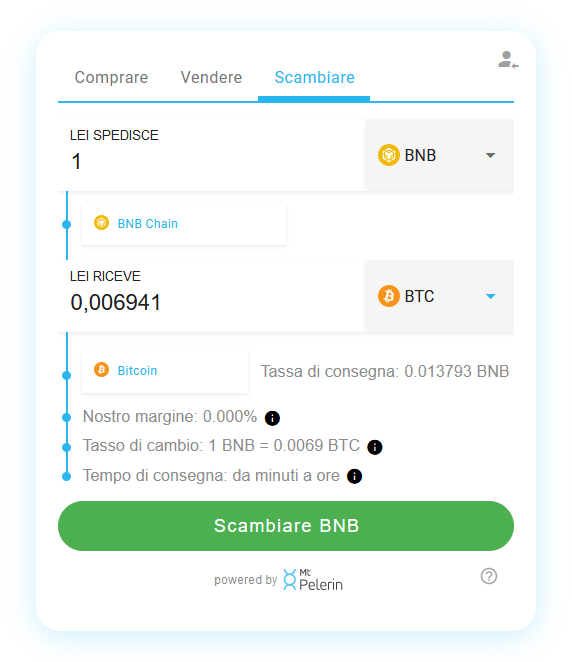 Mt Pelerin BNB-BTC swap widget