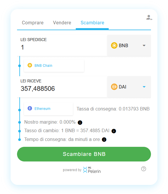 Mt Pelerin BNB-DAI swap widget