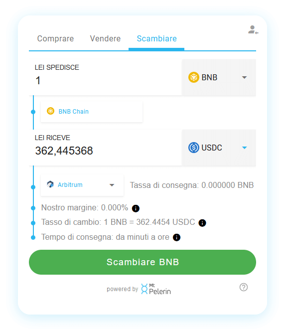 Mt Pelerin BNB-USDC swap widget
