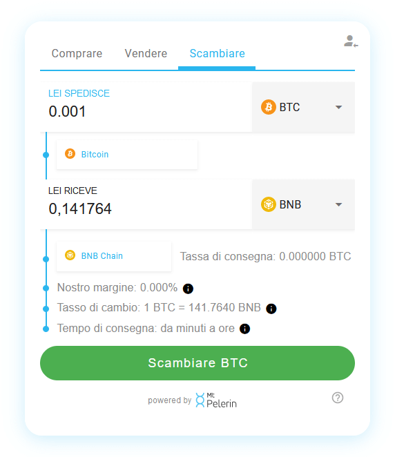 Mt Pelerin BTC-BNB swap widget