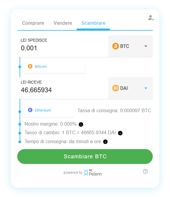 Mt Pelerin BTC-DAI swap widget