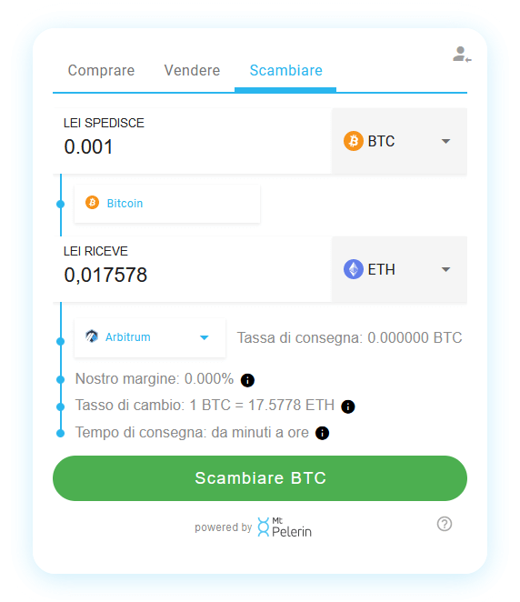 Mt Pelerin BTC-ETH swap widget