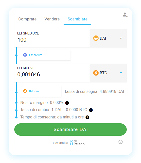 Mt Pelerin DAI-BTC swap widget
