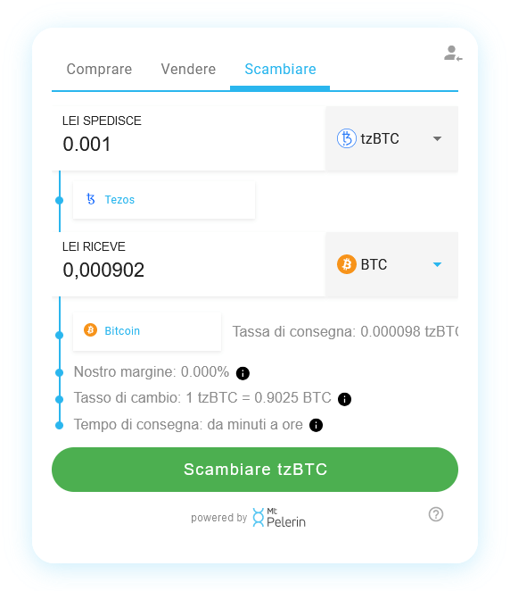 Mt Pelerin tzBTC-BTC swap widget