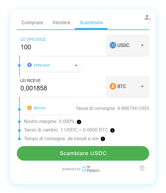 Mt Pelerin USDC-BTC swap widget