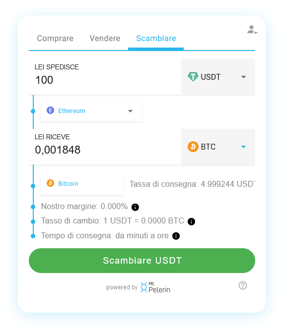 Mt Pelerin USDT-BTC swap widget