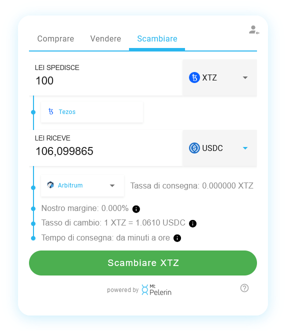Mt Pelerin XTZ-USDC swap widget