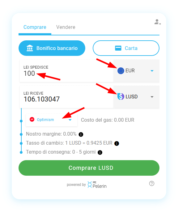 Mt Pelerin comprare LUSD widget screenshot 3