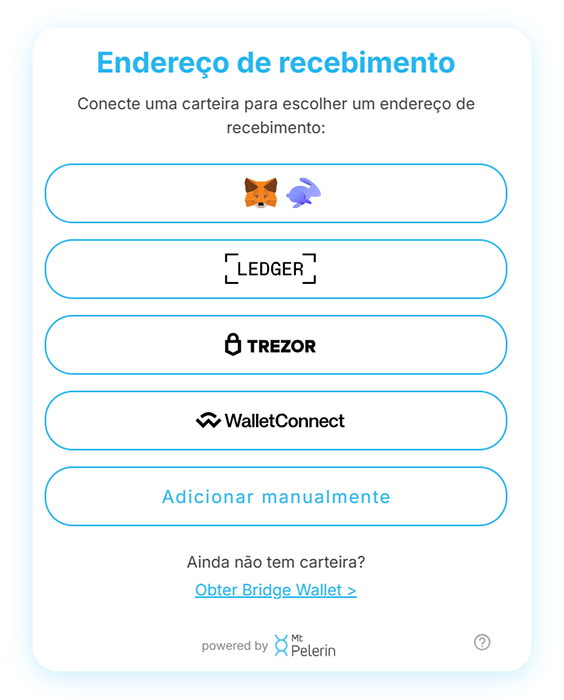 Widget de compra do Mt Pelerin - Opções de verificação de endereço