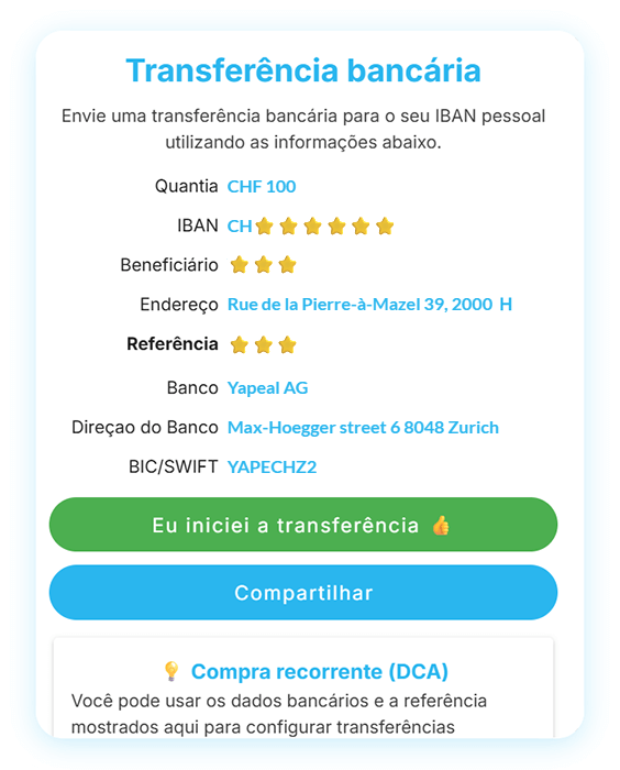 Widget de compra do Mt Pelerin - Pagar por transferência bancária