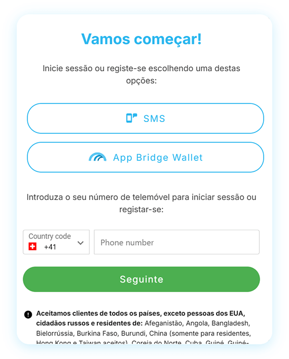 Widget de compra do Mt Pelerin - Registe-se pelo celular