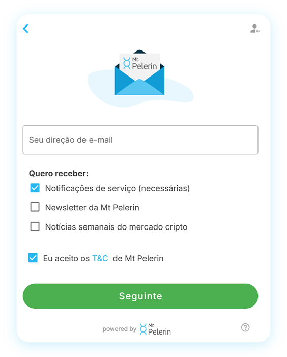 Widget de compra do Mt Pelerin - E-mail