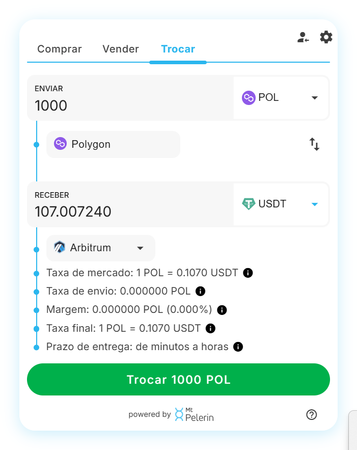 Widget de swap POL-USDT da Mt Pelerin