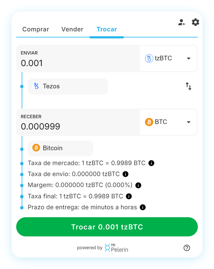 Widget de swap tzBTC-BTC da Mt Pelerin