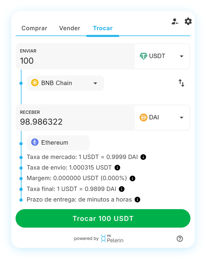 Widget de swap USDT-DAI da Mt Pelerin