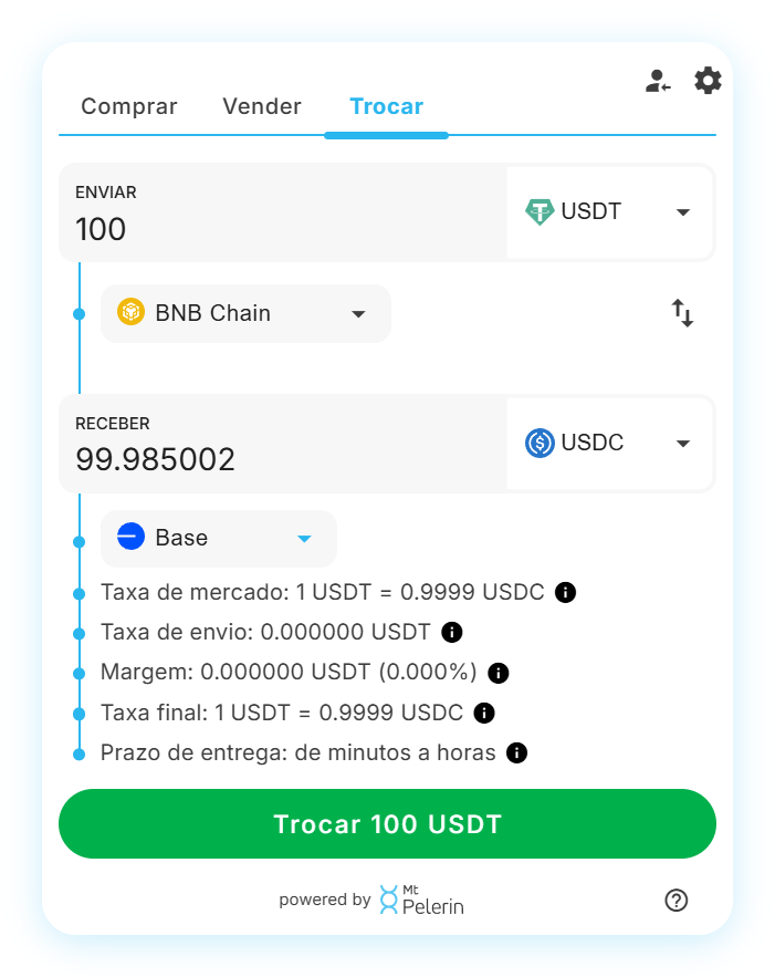 Widget de swap USDT-USDC da Mt Pelerin