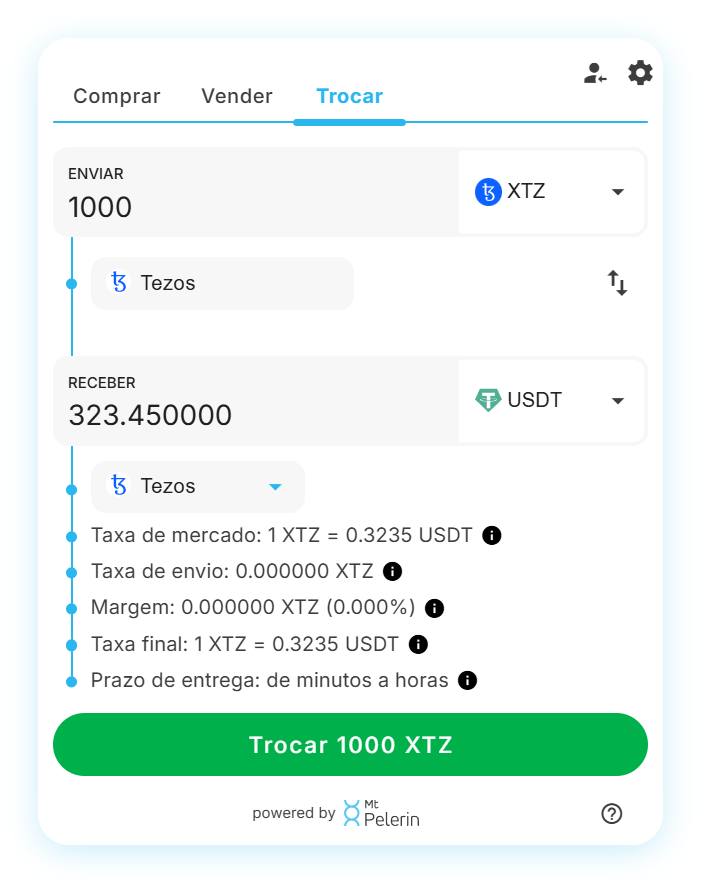 Widget de swap XTZ-USDT da Mt Pelerin