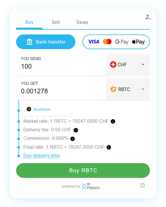 Mt Pelerin buy RBTC widget