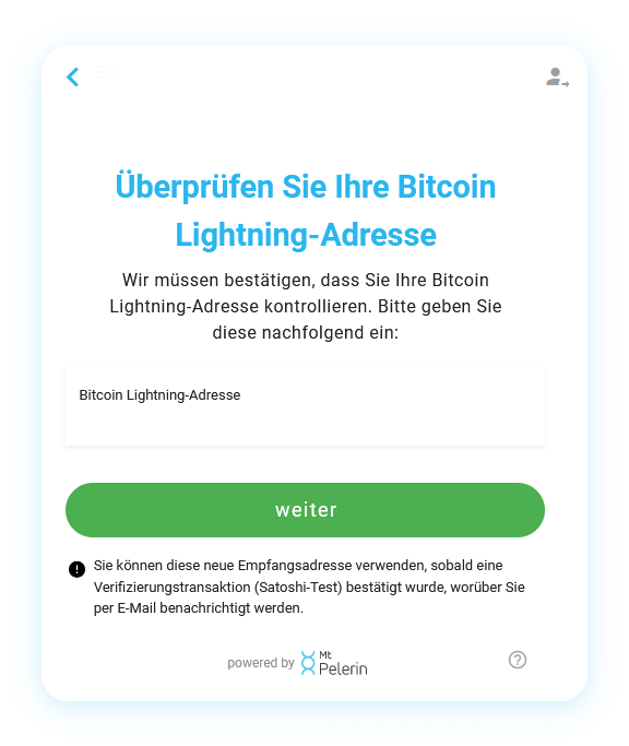 Mt Pelerin Lightning Sats Kauf-Widget - Empfangsadresse