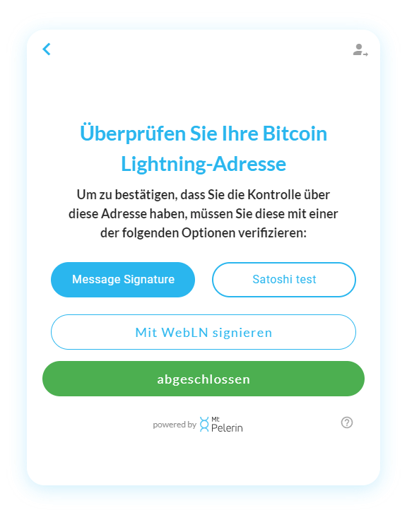 Mt Pelerin Sats Kauf-Widget - Möglichkeiten zur Adressverifizierung