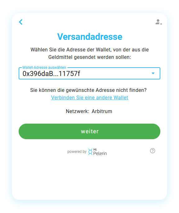 Mt Pelerin Kryptowährung Verkauf-Widget - Empfangsadresse