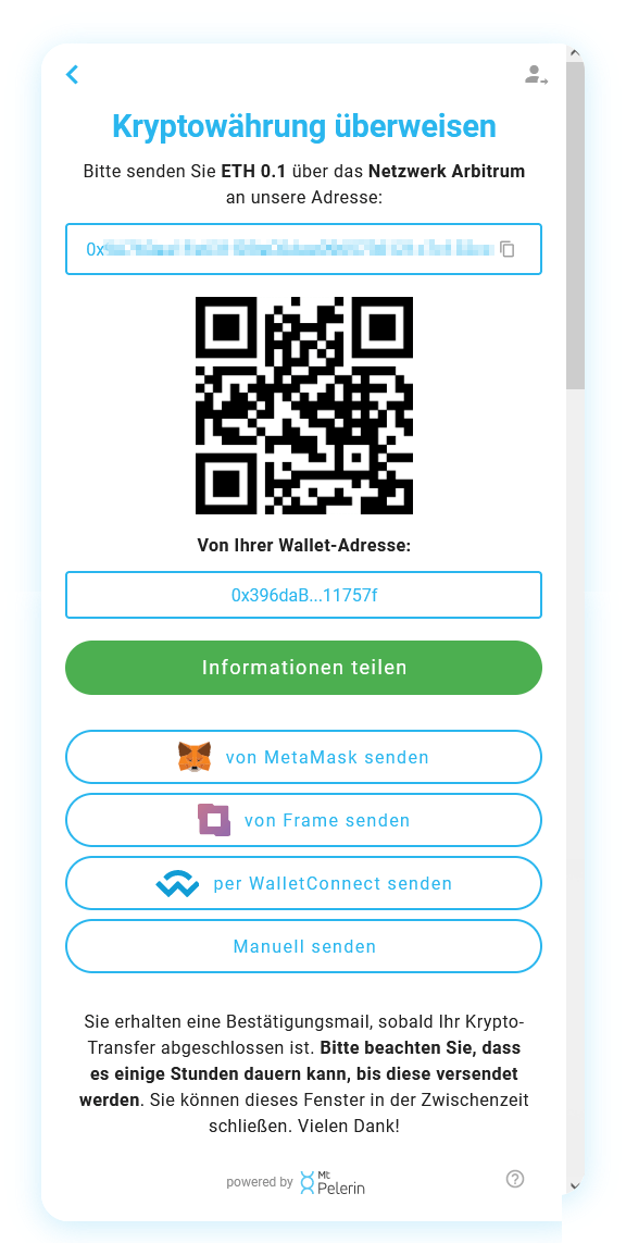 Mt Pelerin Kryptowährung Verkauf-Widget - Krypto-Überweisung